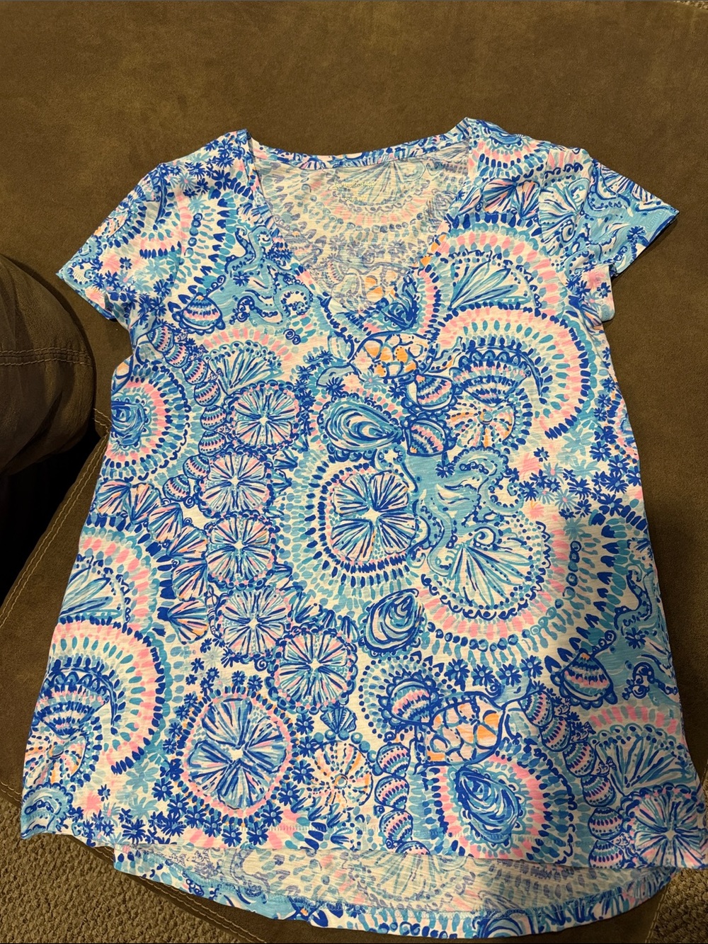 Lilly Pulitzer Blue & Pink Paisley V-Neck Short Sleeve Tee